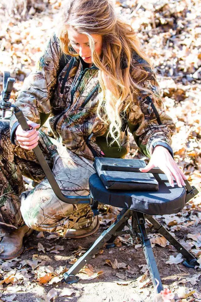 Alt view image 7 of 7 - Ultimate Comfort Hunting Chair - Lightweight, Portable, Durable with Adjustable Backrest & Quiet Gun Rest - Turkey Hunting Chair - Fits Most Stocks
