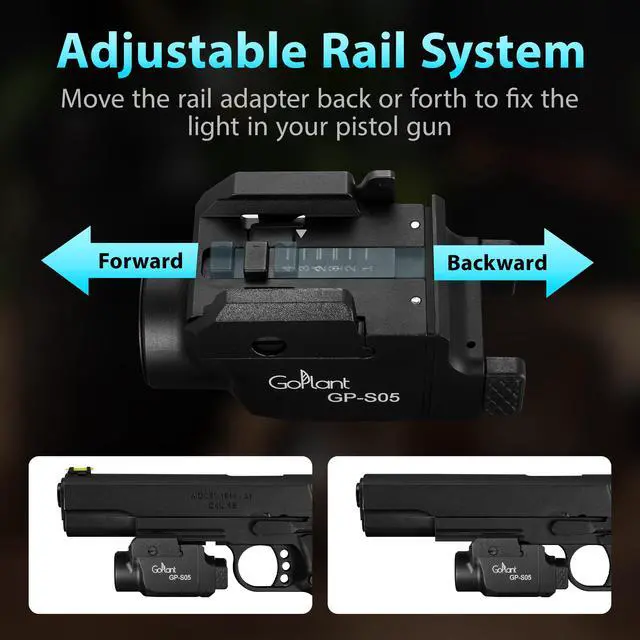 Alt view image 3 of 7 - 1500 Lumens Compact Pistol Flashlight, Aluminum Alloy Picatinny Flashlights Weapon Light, Subcompact Tactical Pistol Lights,LED White Light for Handgun, Rechargeable Gun Light