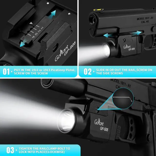 Alt view image 4 of 7 - 1500 Lumens Compact Pistol Flashlight, Aluminum Alloy Picatinny Flashlights Weapon Light, Subcompact Tactical Pistol Lights,LED White Light for Handgun, Rechargeable Gun Light