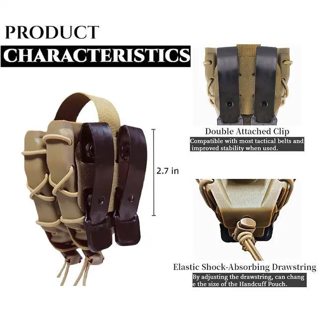Alt view image 3 of 6 - Double Handcuff Holster, Open Top Handcuff Case, Law Enforcement Cuff Pouch for Duty Belt/MOLLE Tactical Vest