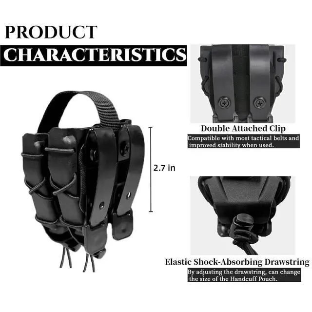 Alt view image 3 of 6 - Double Handcuff Holster, Open Top Handcuff Case, Law Enforcement Cuff Pouch for Duty Belt/MOLLE Tactical Vest