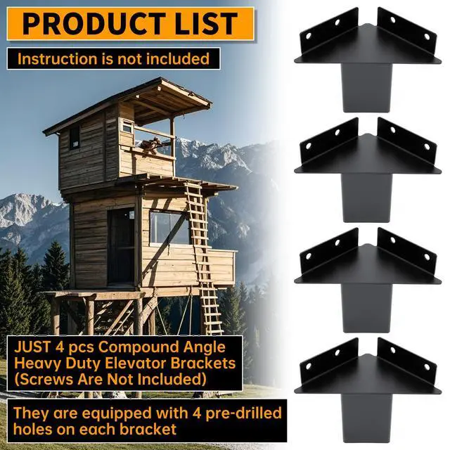 Alt view image 4 of 7 - Deer Stand Brackets 4x4 Deer Blind Brackets, 4Pcs Compound Angle | Platform Bracket for Deer Hunting, Shooting Shack, Observation Decks, Tree Houses, Swing Sets, Outdoor Platforms