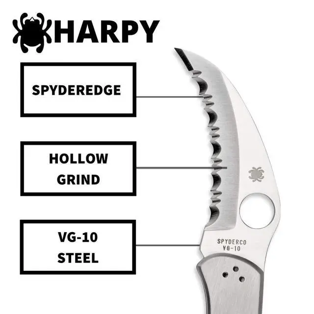 Alt view image 3 of 5 - Harpy Folding Pocket Knife with 2.7" VG-10 Steel Blade and Stainless Steel Handle - EDC Knife for Men and Women, Perfect for Hunting, Tactical, Camping, Survival, Hiking - SpyderEdge - C08S