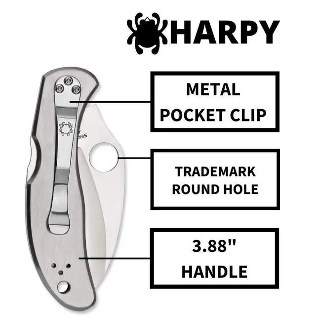 Alt view image 4 of 5 - Harpy Folding Pocket Knife with 2.7" VG-10 Steel Blade and Stainless Steel Handle - EDC Knife for Men and Women, Perfect for Hunting, Tactical, Camping, Survival, Hiking - SpyderEdge - C08S