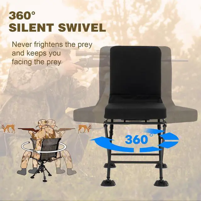 Alt view image 4 of 7 - Hunting Chair, 360 Degree Swivel Hunting Blind Chair w/ 3 Oversized Duck Feet & Camo Padded Cushion, 330 LBS Silent Waterproof Rustproof Folding Ground Blind Hunting Seat Stool for Outdoors