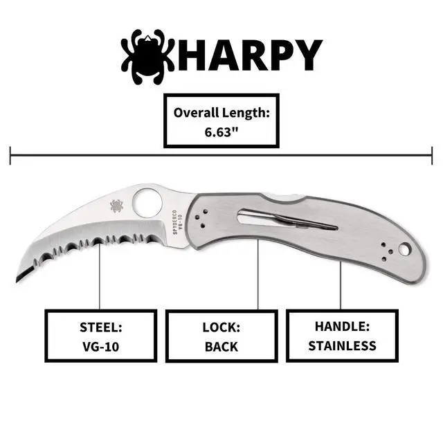 Alt view image 5 of 5 - Harpy Folding Pocket Knife with 2.7" VG-10 Steel Blade and Stainless Steel Handle - EDC Knife for Men and Women, Perfect for Hunting, Tactical, Camping, Survival, Hiking - SpyderEdge - C08S