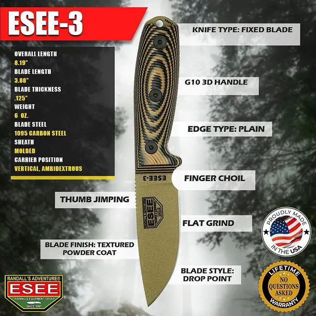 Alt view image 3 of 6 - 3 1095 Carbon Steel, Black Sheath (Dark Earth Blade, Coyote/Black G-10 3D Handle)