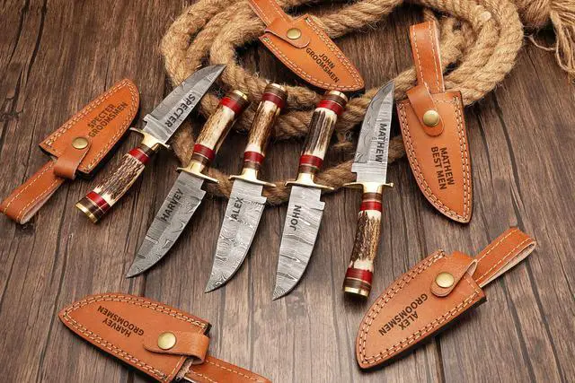 Main image of Set of 5 Handmade Personalized Damascus Knife set for Groomsmen gifts | Groomsman Gifts for Wedding, Groomsmen Proposal Gifts