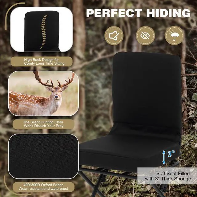 Alt view image 6 of 7 - Hunting Chair, 360 Degree Swivel Hunting Blind Chair w/ 3 Oversized Duck Feet & Camo Padded Cushion, 330 LBS Silent Waterproof Rustproof Folding Ground Blind Hunting Seat Stool for Outdoors