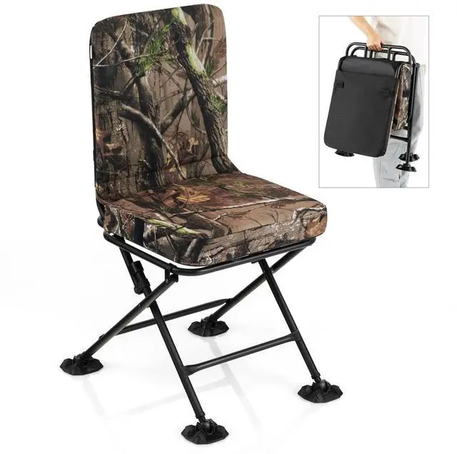 Main image of Hunting Chair, 360 Degree Swivel Hunting Blind Chair w/ 3 Oversized Duck Feet & Camo Padded Cushion, 330 LBS Silent Waterproof Rustproof Folding Ground Blind Hunting Seat Stool for Outdoors