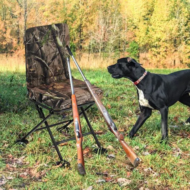 Alt view image 2 of 7 - Hunting Chair, 360 Degree Swivel Hunting Blind Chair w/ 3 Oversized Duck Feet & Camo Padded Cushion, 330 LBS Silent Waterproof Rustproof Folding Ground Blind Hunting Seat Stool for Outdoors