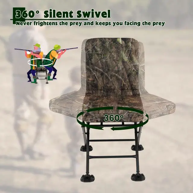 Alt view image 4 of 7 - Hunting Chair, 360 Degree Swivel Hunting Blind Chair w/ 3 Oversized Duck Feet & Camo Padded Cushion, 330 LBS Silent Waterproof Rustproof Folding Ground Blind Hunting Seat Stool for Outdoors