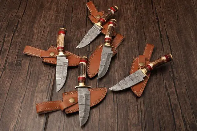 Alt view image 3 of 6 - Set of 5 Handmade Personalized Damascus Knife set for Groomsmen gifts | Groomsman Gifts for Wedding, Groomsmen Proposal Gifts