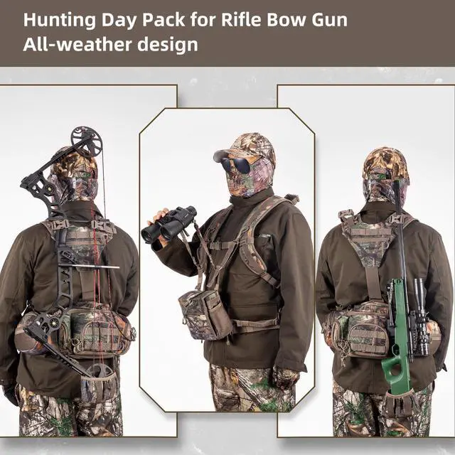 Alt view image 2 of 7 - Hunting Backpack Hunting Fanny Pack with Harness Pouch,Turkey Hunting fanny Pack, Binocular Harness houlder-Supported Waist pack for Bow Rifle