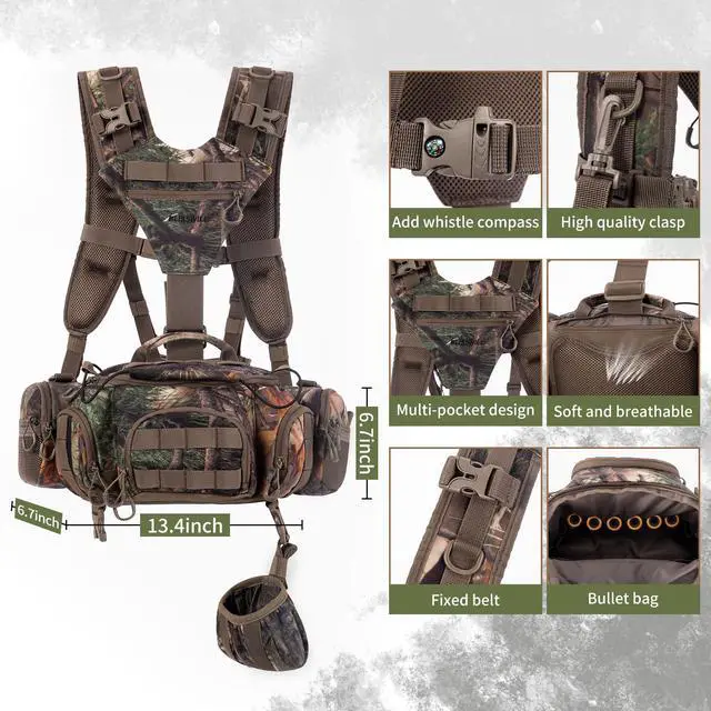 Alt view image 3 of 7 - Hunting Backpack Hunting Fanny Pack with Harness Pouch,Turkey Hunting fanny Pack, Binocular Harness houlder-Supported Waist pack for Bow Rifle