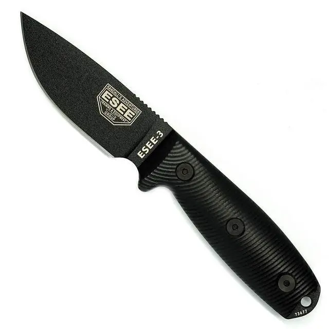 Alt view image 2 of 6 - 3 Fixed Blade Knife with Sheath, 1095 Carbon Steel, Tactical Knife with 3D Contoured Handle, Made in USA, (Black Blade, Black G-10 3D Handle)