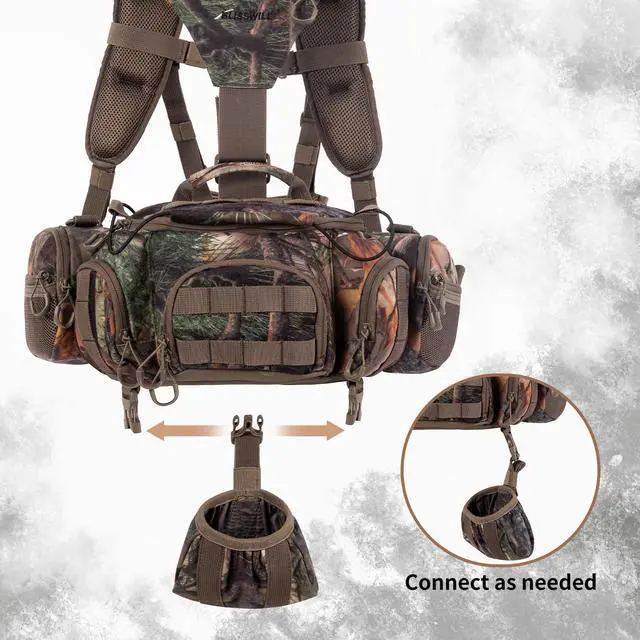 Alt view image 7 of 7 - Hunting Backpack Hunting Fanny Pack with Harness Pouch,Turkey Hunting fanny Pack, Binocular Harness houlder-Supported Waist pack for Bow Rifle