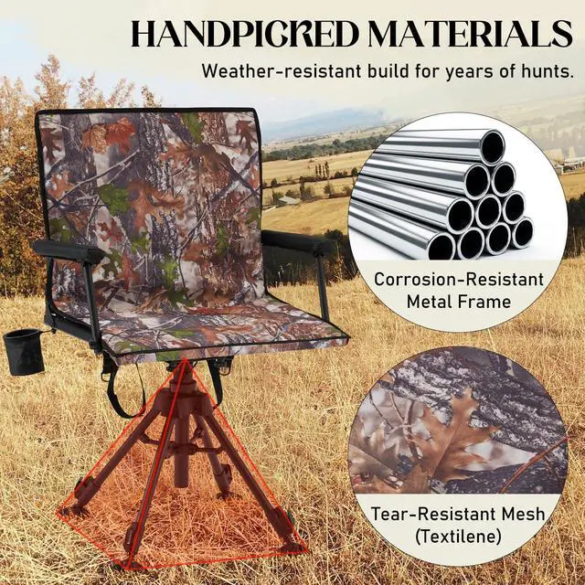 Alt view image 7 of 7 - 360° Silent Swivel Hunting Blind Chair with Bottle Holder, Padded Seat, Adjustable Height, Foldable Portable Outdoor Hunting & Fishing Chair