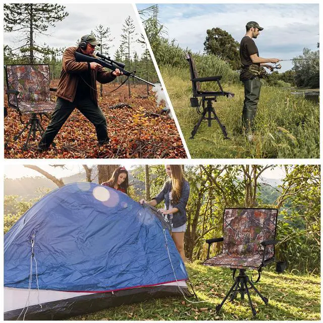Alt view image 6 of 7 - 360° Silent Swivel Hunting Blind Chair with Bottle Holder, Padded Seat, Adjustable Height, Foldable Portable Outdoor Hunting & Fishing Chair