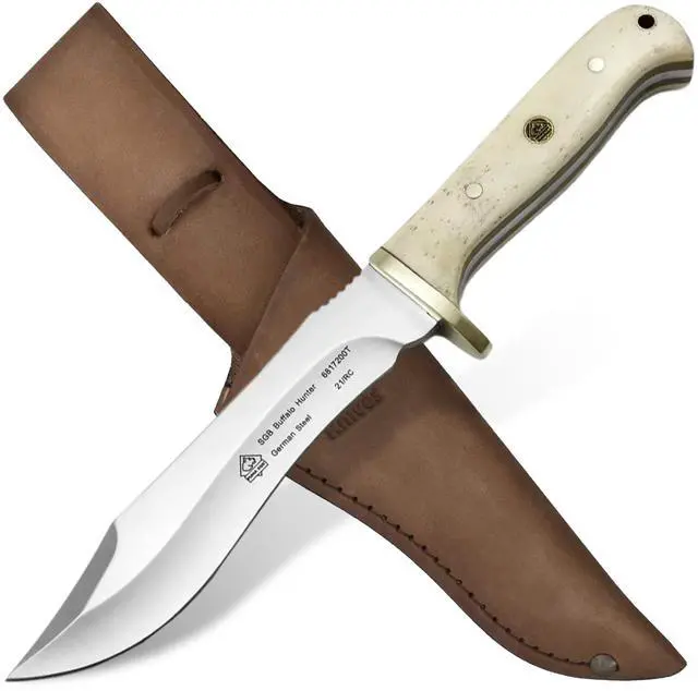 Main image of Buffalo Hunter - Hunting Knife with White Bone Handle Handmade from German 1.4116 Steel 5.7'' Fixed Blade Full Tang Includes High Quality Leather Sheath