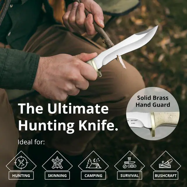 Alt view image 3 of 7 - Buffalo Hunter - Hunting Knife with White Bone Handle Handmade from German 1.4116 Steel 5.7'' Fixed Blade Full Tang Includes High Quality Leather Sheath