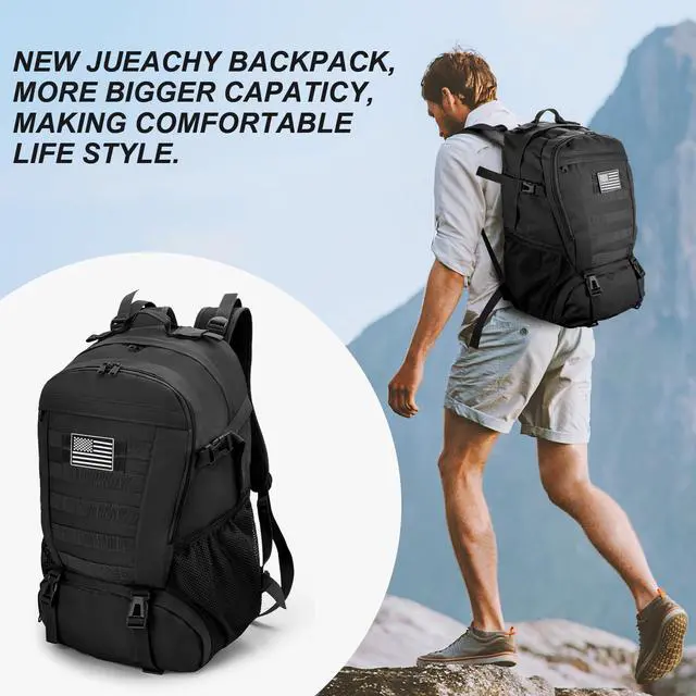 Alt view image 2 of 7 - Tactical Backpack for Men Hiking Day Pack Molle Military Rucksack Waterproof 30L EDC Bag with USA Flag Patch