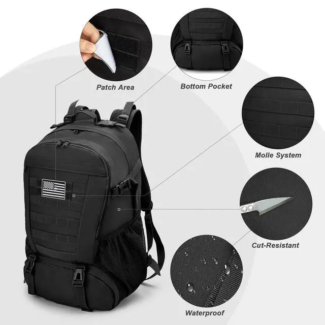 Alt view image 5 of 7 - Tactical Backpack for Men Hiking Day Pack Molle Military Rucksack Waterproof 30L EDC Bag with USA Flag Patch