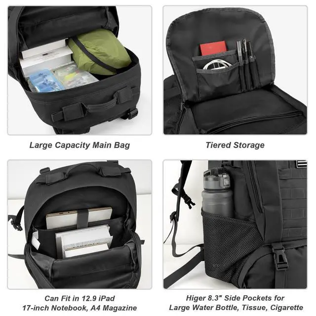 Alt view image 4 of 7 - Tactical Backpack for Men Hiking Day Pack Molle Military Rucksack Waterproof 30L EDC Bag with USA Flag Patch