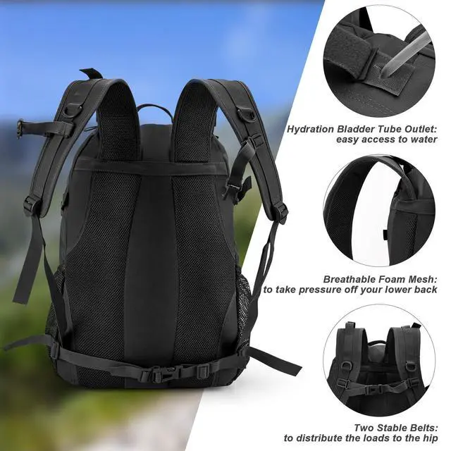 Alt view image 6 of 7 - Tactical Backpack for Men Hiking Day Pack Molle Military Rucksack Waterproof 30L EDC Bag with USA Flag Patch