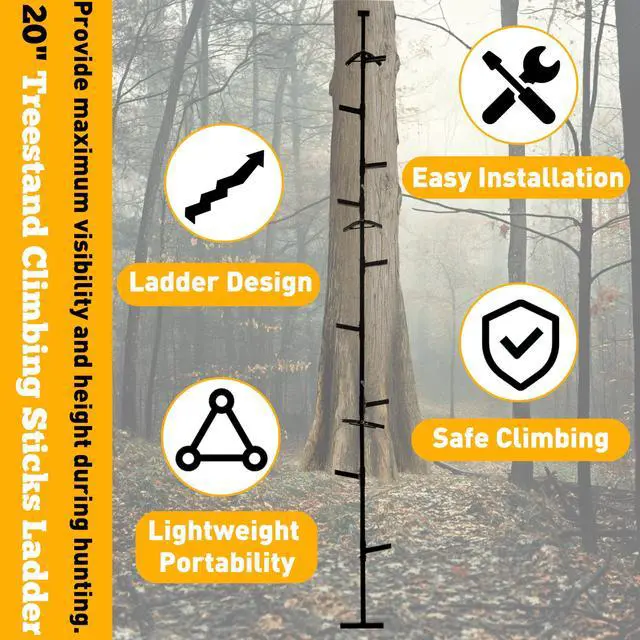 Alt view image 5 of 7 - 20 ft Climbing Sticks for Hunting, Treestand Climbing Sticks Ladder for Tree Stands & Deer Stand Double Step Steel Black
