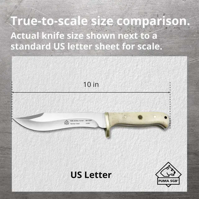 Alt view image 7 of 7 - Buffalo Hunter - Hunting Knife with White Bone Handle Handmade from German 1.4116 Steel 5.7'' Fixed Blade Full Tang Includes High Quality Leather Sheath