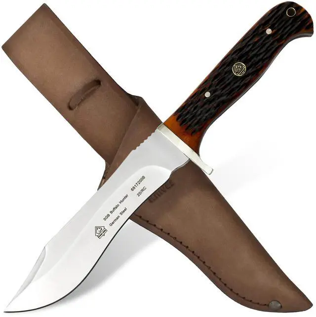 Main image of Buffalo Hunter - Hunting Knife with Sunset Jigged Bone Handle Handmade from German 1.4116 Steel 5.7 Fixed Blade Full Tang Includes High Quality Leather Sheath