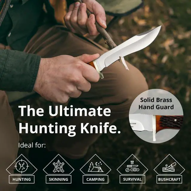 Alt view image 3 of 7 - Buffalo Hunter - Hunting Knife with Sunset Jigged Bone Handle Handmade from German 1.4116 Steel 5.7 Fixed Blade Full Tang Includes High Quality Leather Sheath