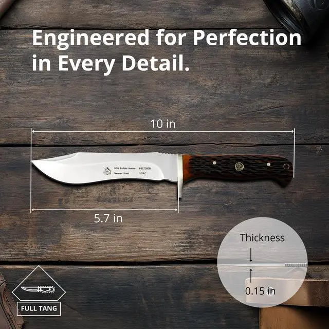 Alt view image 5 of 7 - Buffalo Hunter - Hunting Knife with Sunset Jigged Bone Handle Handmade from German 1.4116 Steel 5.7 Fixed Blade Full Tang Includes High Quality Leather Sheath