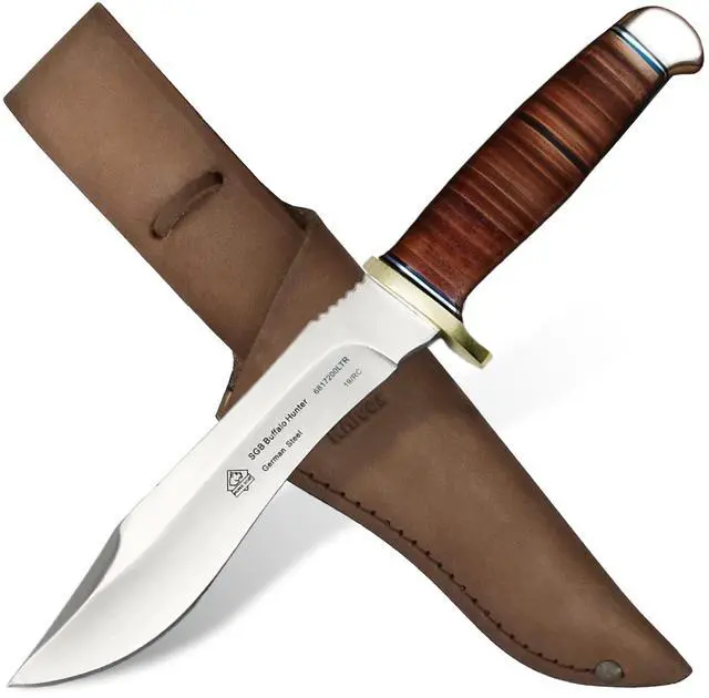 Main image of Buffalo Hunter - Hunting Knife with Leather Handle Handmade from German 1.4116 Steel 5.7 Fixed Blade Full Tang Includes High Quality Leather Sheath