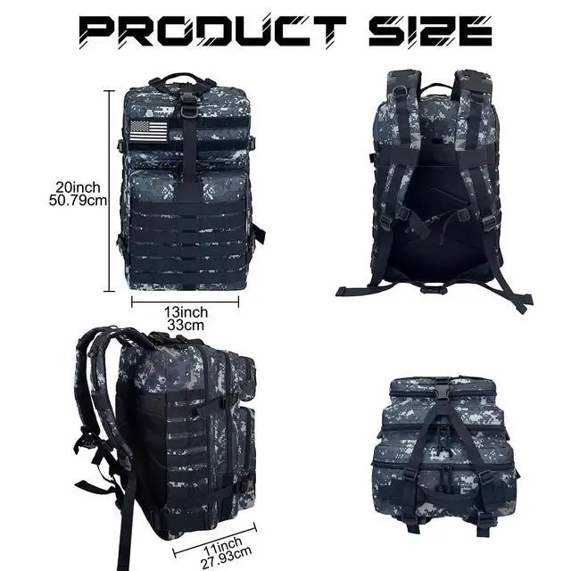 Alt view image 2 of 7 - Military Tactical Backpack for Men, Large Army 3 Day Assault Pack with MOLLE Bag for Hiking Survival Gear, Range Bag(02 CamouflageBlack)