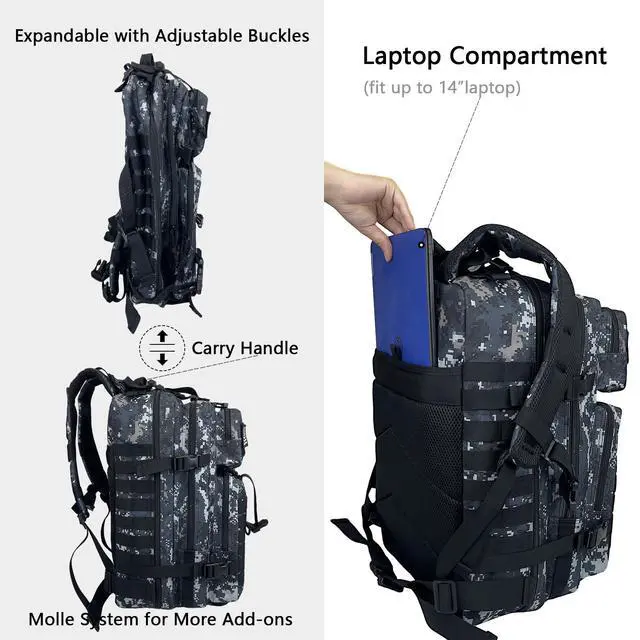 Alt view image 6 of 7 - Military Tactical Backpack for Men, Large Army 3 Day Assault Pack with MOLLE Bag for Hiking Survival Gear, Range Bag(02 CamouflageBlack)