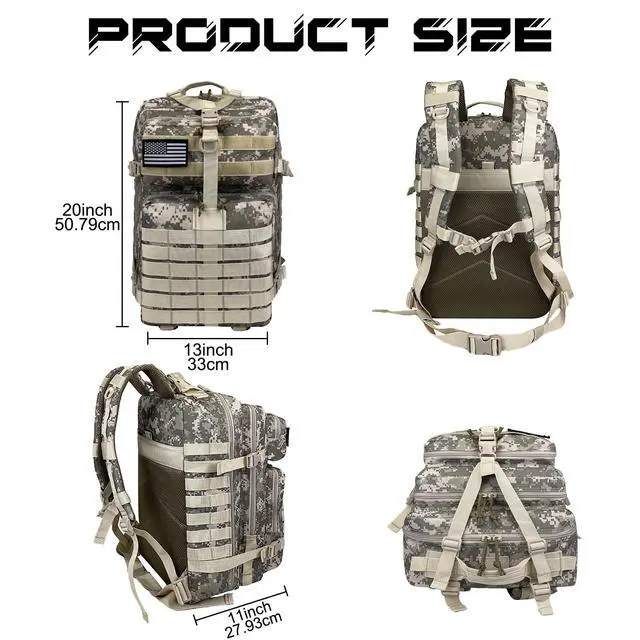 Alt view image 2 of 7 - Military Tactical Backpack for Men, Large Army 3 Day Assault Pack with MOLLE Bag for Hiking Survival Gear, Range Bag (CamouflageGrey)