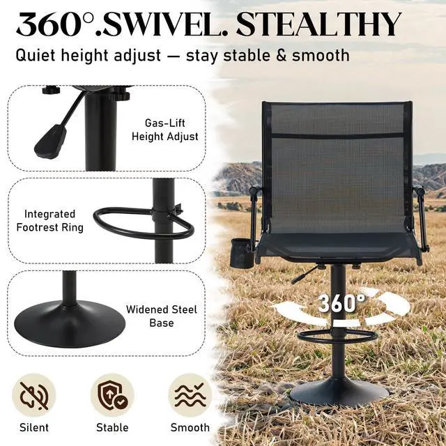 Alt view image 4 of 7 - 360° Silent Swivel Hunting Blind Chair with Bottle Holder, Padded Seat, Adjustable Height, Foldable Portable Outdoor Hunting & Fishing Chair