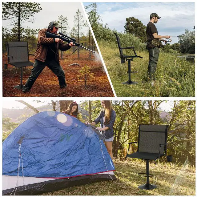 Alt view image 6 of 7 - 360° Silent Swivel Hunting Blind Chair with Bottle Holder, Padded Seat, Adjustable Height, Foldable Portable Outdoor Hunting & Fishing Chair