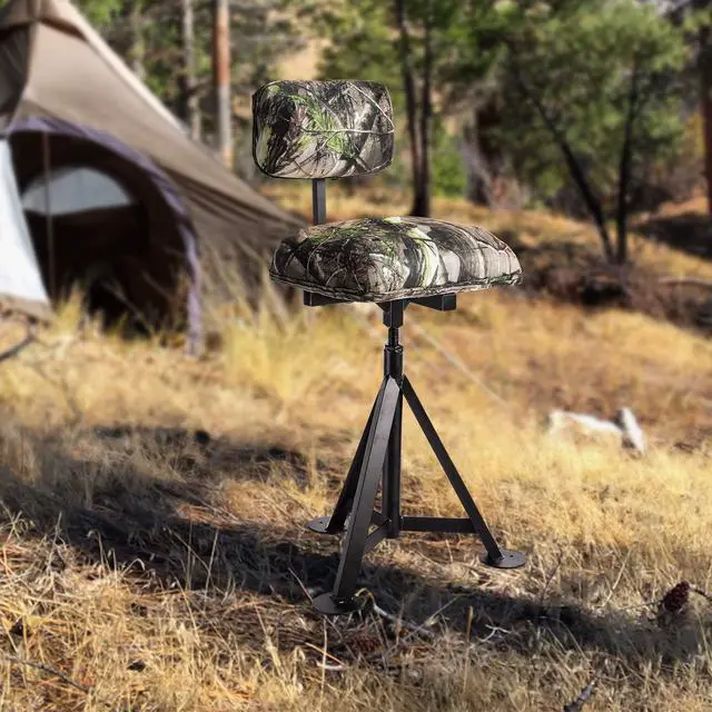 Alt view image 2 of 7 - Moccha 360 Swivel Hunting Chair, Camo Blind Chair with Detachable Backrest, Padded Seat, Height Adjustable Hunter Fishing Camping Stool