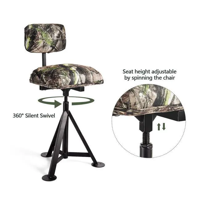 Alt view image 4 of 7 - Moccha 360 Swivel Hunting Chair, Camo Blind Chair with Detachable Backrest, Padded Seat, Height Adjustable Hunter Fishing Camping Stool