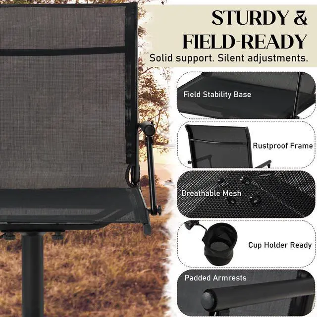 Alt view image 5 of 7 - 360° Silent Swivel Hunting Blind Chair with Bottle Holder, Padded Seat, Adjustable Height, Foldable Portable Outdoor Hunting & Fishing Chair