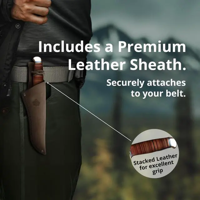 Alt view image 6 of 7 - Buffalo Hunter - Hunting Knife with Leather Handle Handmade from German 1.4116 Steel 5.7 Fixed Blade Full Tang Includes High Quality Leather Sheath