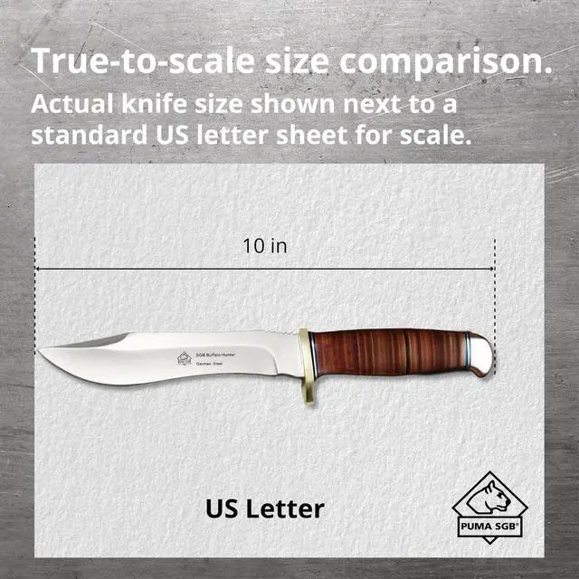 Alt view image 7 of 7 - Buffalo Hunter - Hunting Knife with Leather Handle Handmade from German 1.4116 Steel 5.7 Fixed Blade Full Tang Includes High Quality Leather Sheath