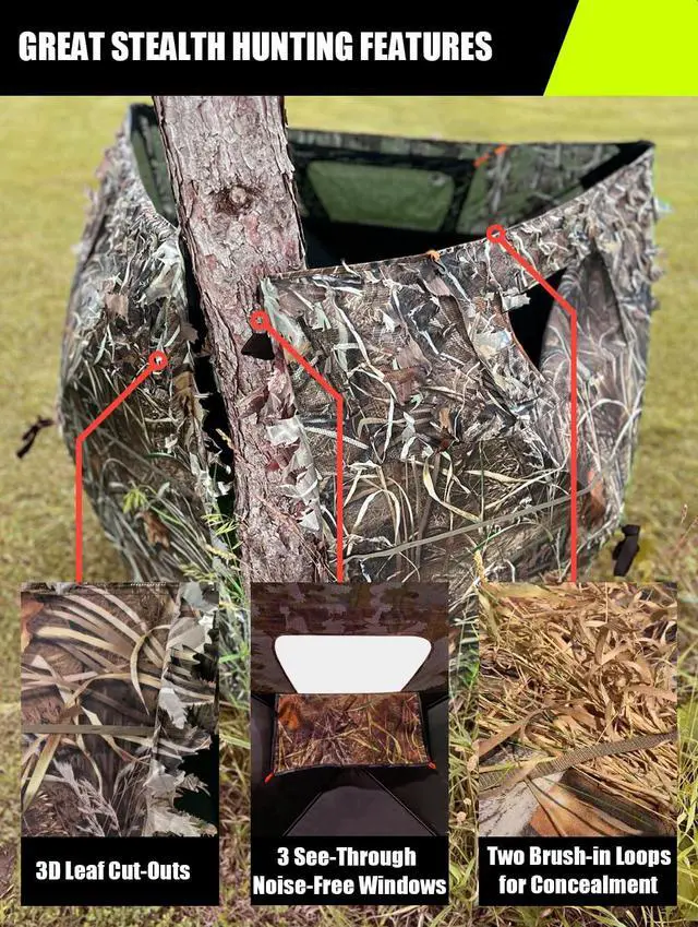 Alt view image 4 of 7 - Pop Up 3 Sided Ground Blind for Deer Duck Turkey Hunting, Portable Quick Setup Lightweight 3 Panels Deer Hunting Blind