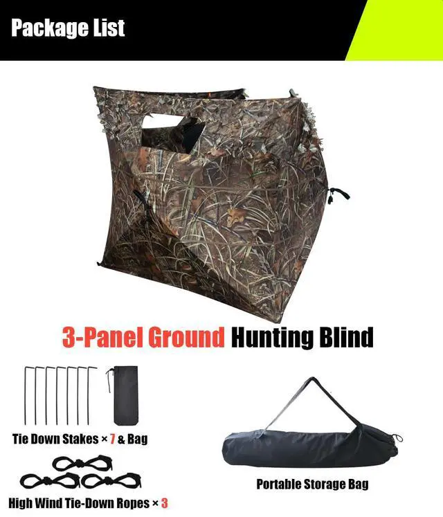 Alt view image 7 of 7 - Pop Up 3 Sided Ground Blind for Deer Duck Turkey Hunting, Portable Quick Setup Lightweight 3 Panels Deer Hunting Blind