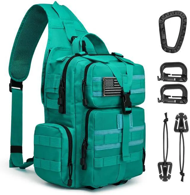 Main image of Large Tactical EDC Sling Bag, Adjustable Holder Backpack for Men | 900D Polyester Durable & Water Resistant, Size: 12.9 * 13.8 * 5.9 Inches, Y strap Tactical storage, Outdoor, Multi Pockets