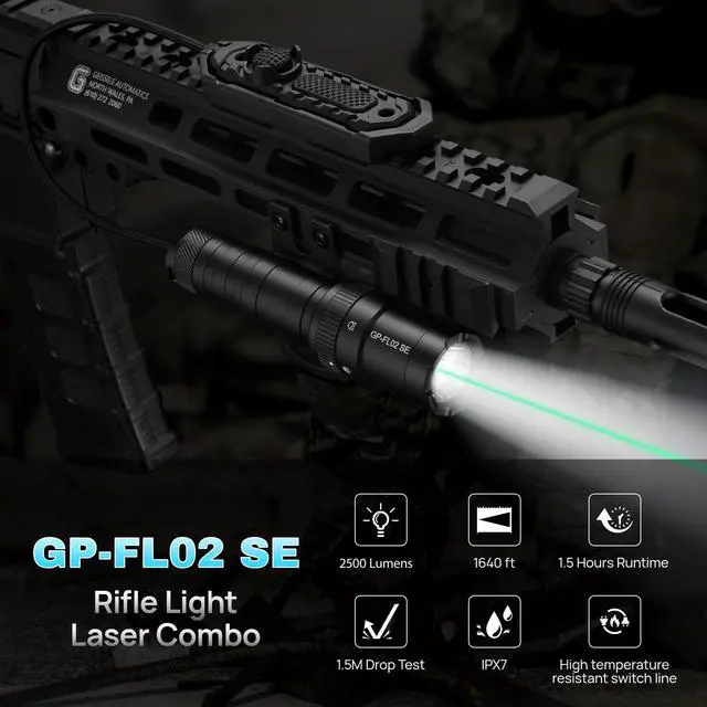 Alt view image 2 of 5 - 2500 Lumen Tactical Flashlight, Aircraft Aluminum LED Weapon Light, MLOK Laser Light for Rail Mount, Rifle Flashlight with Momentary Strobe Function, Long Gun Flashlight with Remote Switch