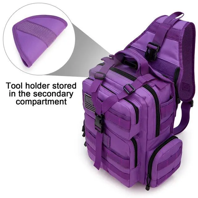 Alt view image 3 of 7 - Large Tactical EDC Sling Bag, Adjustable Holder Backpack for Men | 900D Polyester Durable & Water Resistant, Size: 12.9 * 13.8 * 5.9 Inches, Y strap Tactical storage, Outdoor, Multi Pockets